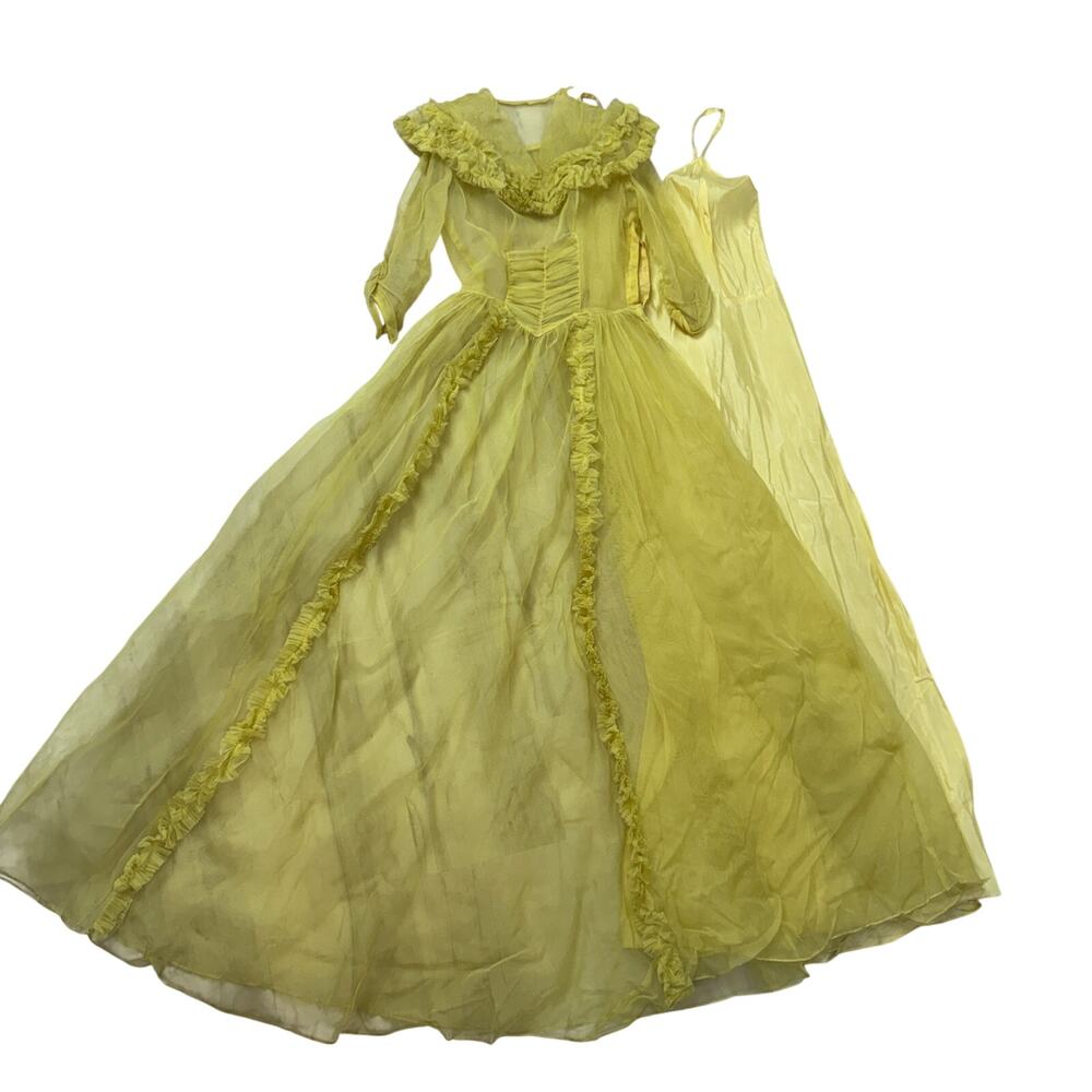Vintage 1930s Yellow Ruffled Formal Gown & Slip Set AS IS Project Piece Rare